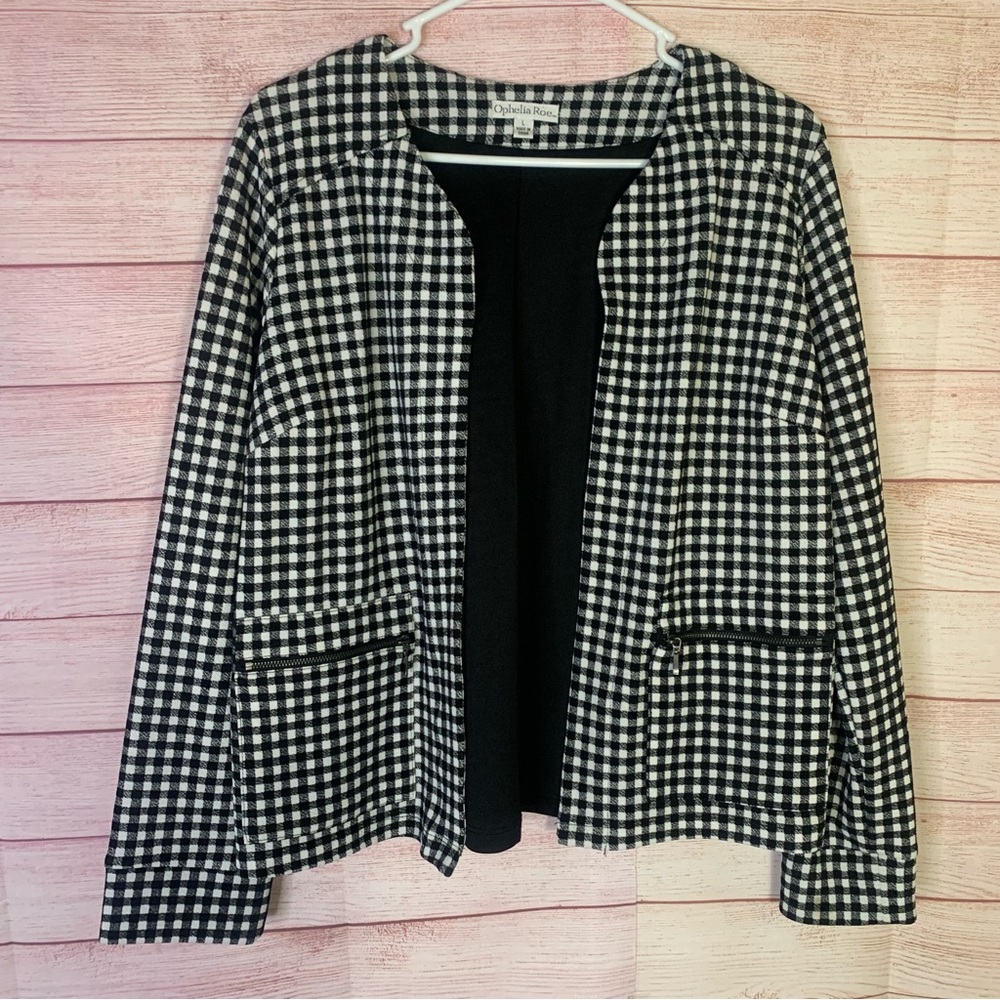 Ophelia Roe‎ Black White Open Front Jacket Size Large